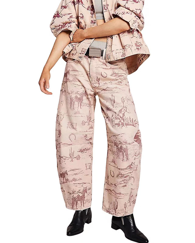 Jeans Löst Passform Tryck Midjehöjd