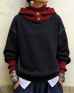 Hoodie Färgblock Hög Hals