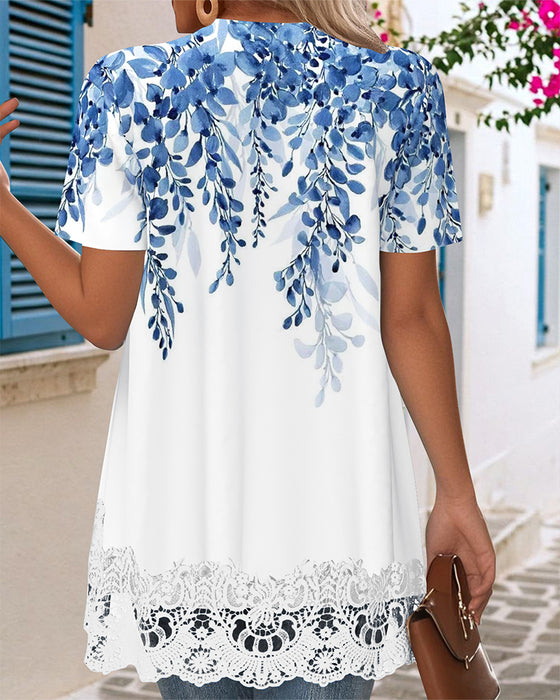 Blus Oregelbunden Faux Tvådelad Tryck