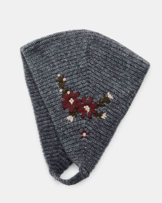 Vintage Stickad Blommig Huvudscarf