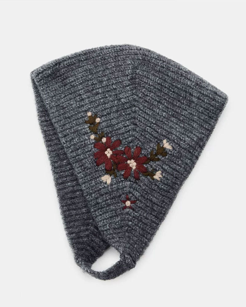 Vintage Stickad Blommig Huvudscarf