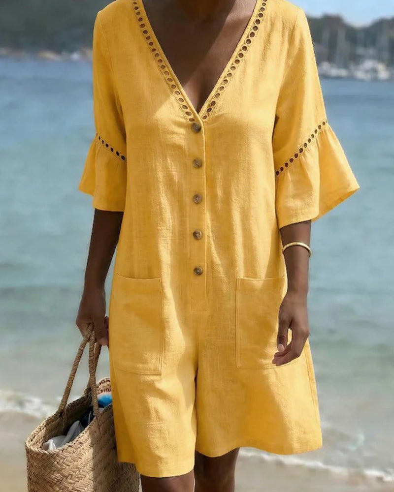 Hoppdräkt V-Ringad Enfärgad Genombruten