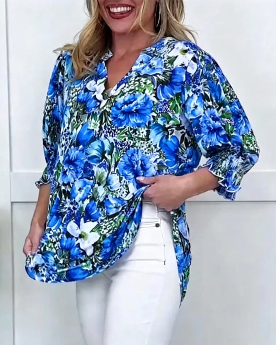 Blus Kort Ärm Modern Blommig