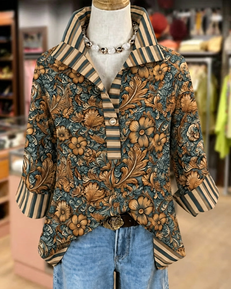 Blus Slag Casual Blommig Knapp