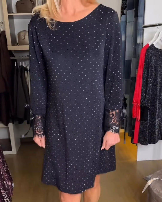 Klänning Enfärgad Patchwork Glimmande Rundringning