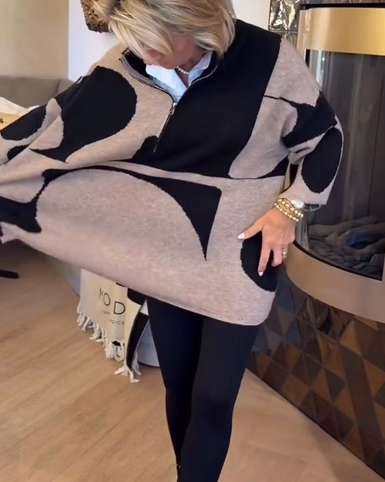 Pullover Med Halvdragkedja Och Modernt Ståkrage