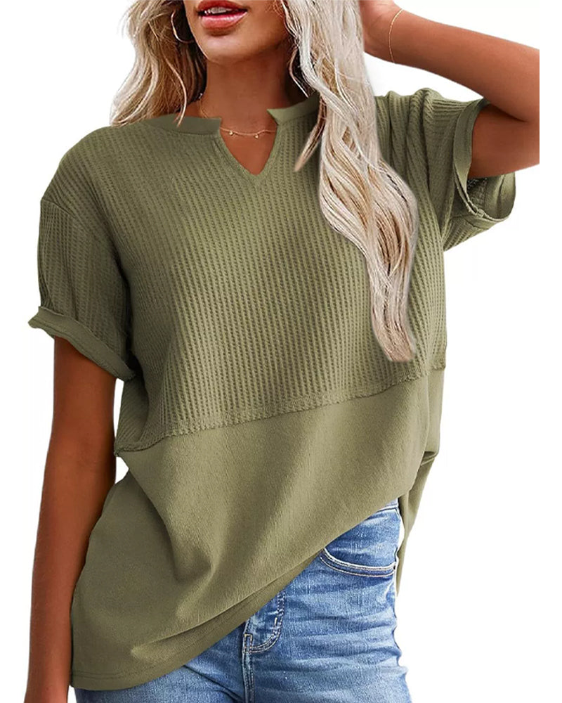 T-Tröja Snörd Midja Lapptäcke V-Ringning Pullover