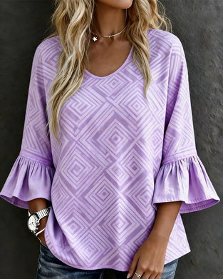 Blus Geometrisk Tryck Utsvängd Ärm Löst