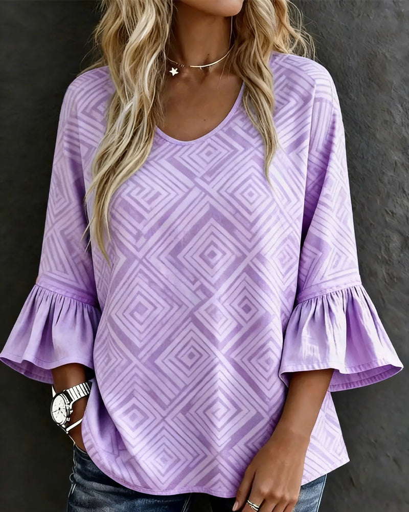 Blus Geometrisk Tryck Utsvängd Ärm Löst