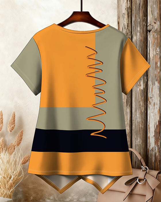 T-Shirt Färgblock Oregelbunden Kort Ärm