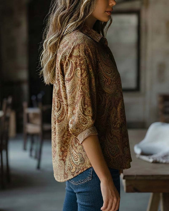 Skjorta Med Långa Ärmar Och Paisley-Mönster I Vintage-Stil