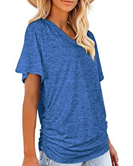 T-Shirt Veckad Enfärgad V-Ringning