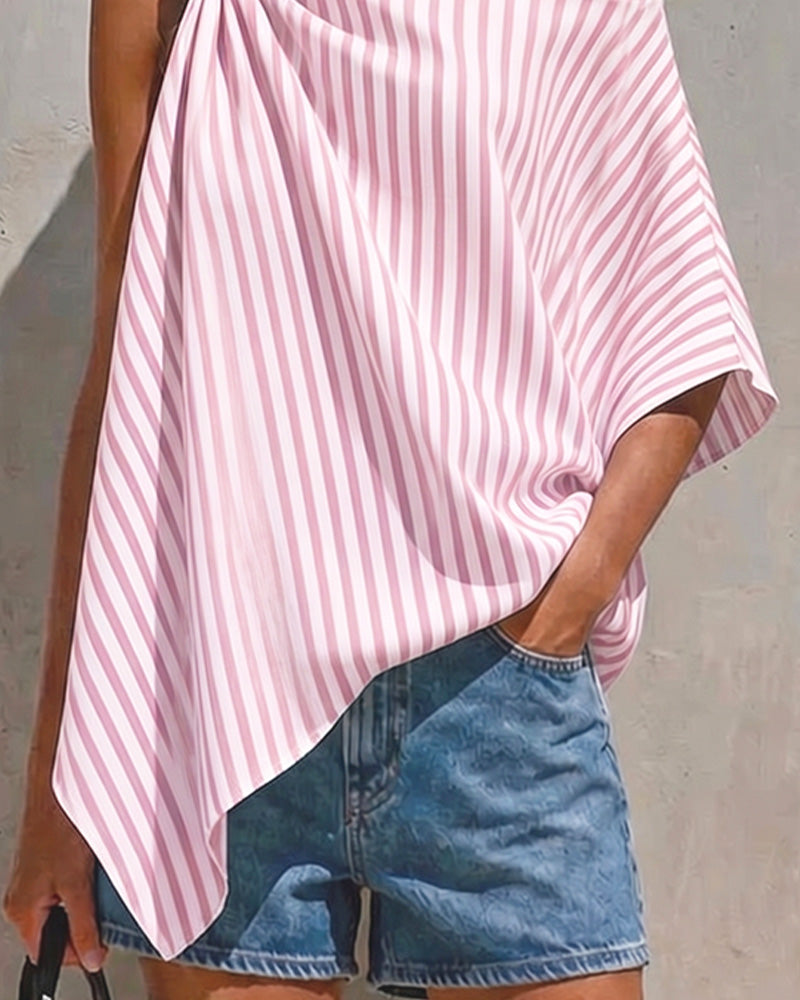Blus Randig Lös Asymmetrisk Design