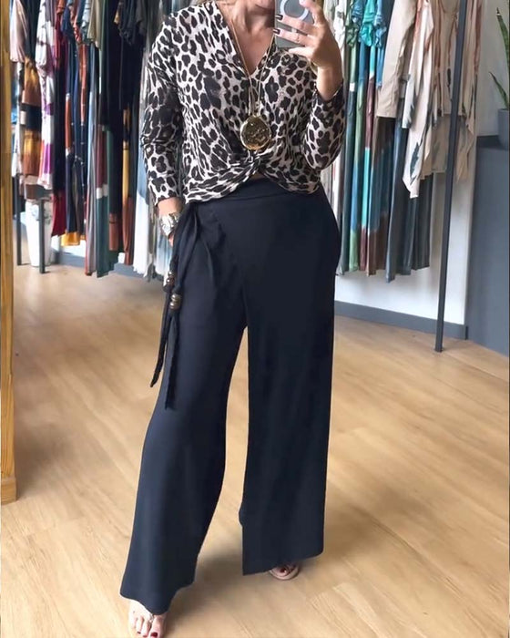 Topp V-Hals Långärmad Leopard Knut