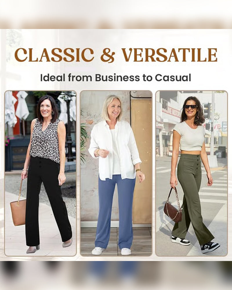 Byxor Högmidjade Knäppning Vida Ben