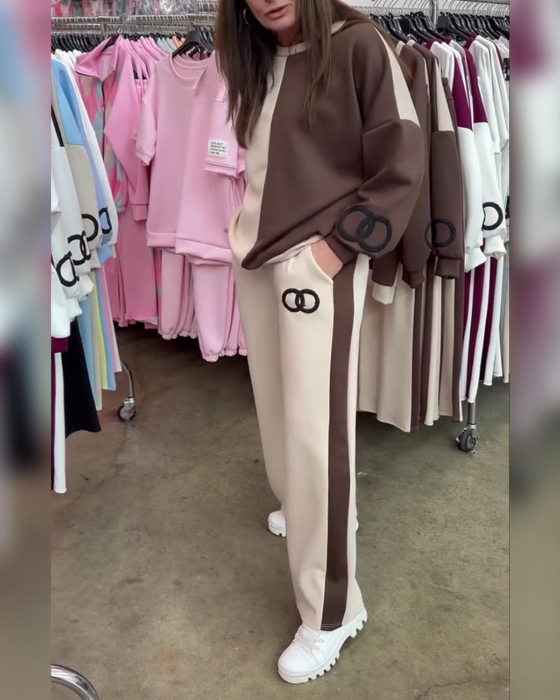 Set Kontrastfärg Casual Sweatshirt