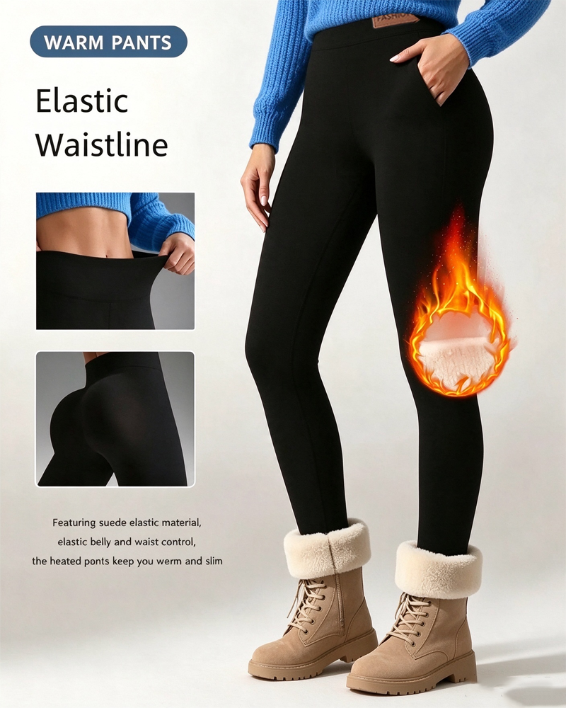 Leggings Fleecefodrade Enfärgad Ficka