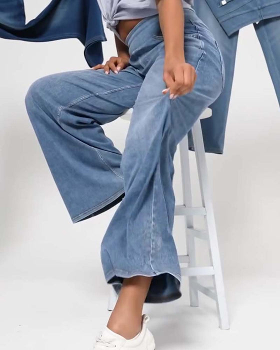 Byxor Hög Midja Raka Ben Jeans