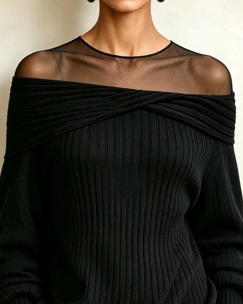Pullover Off-Axel Asymmetrisk Mesh