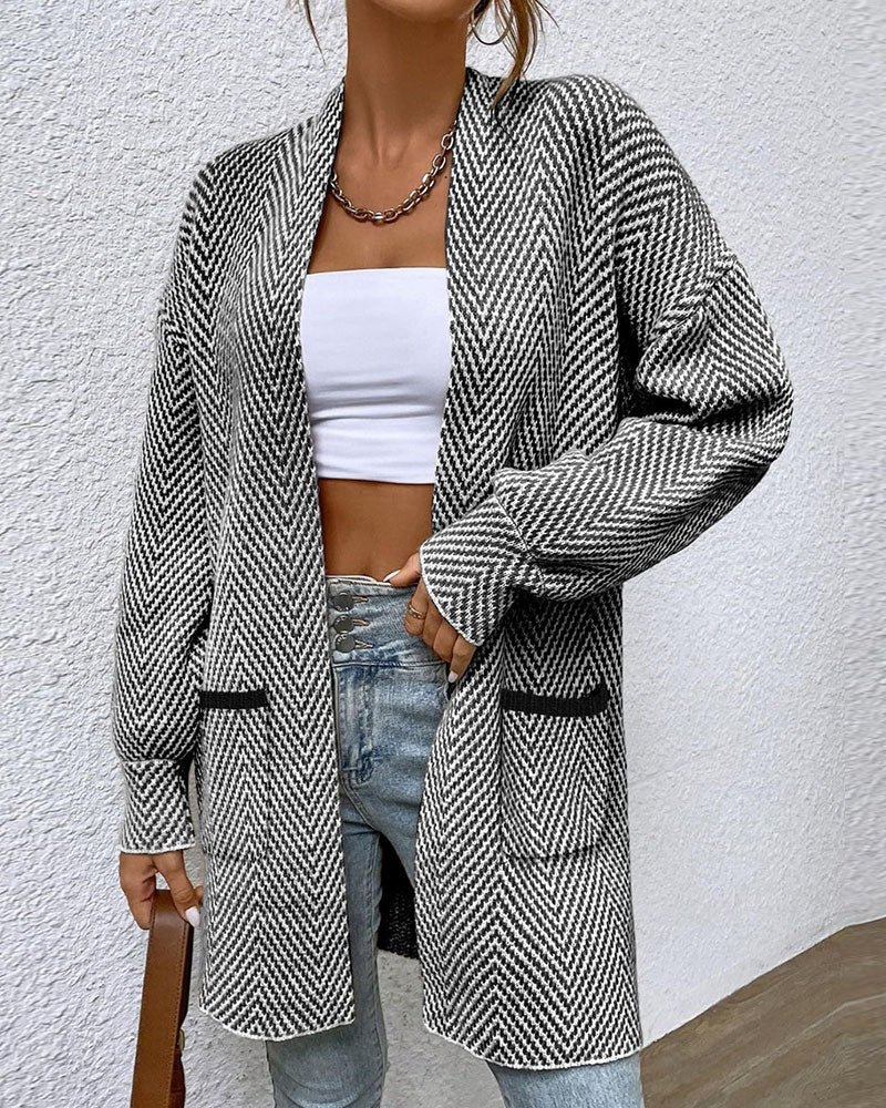 Cardigan Fickor Lång Tröja