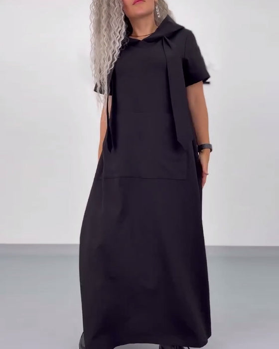 Klänning Enfärgad Huvtröja Casual