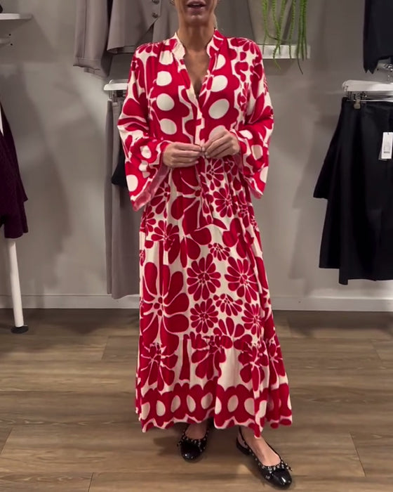 Klänning V-Ringad Lös Plus Size Blommigt Tryck