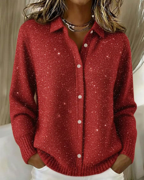 Cardigan Slag Casual Lång Ärm