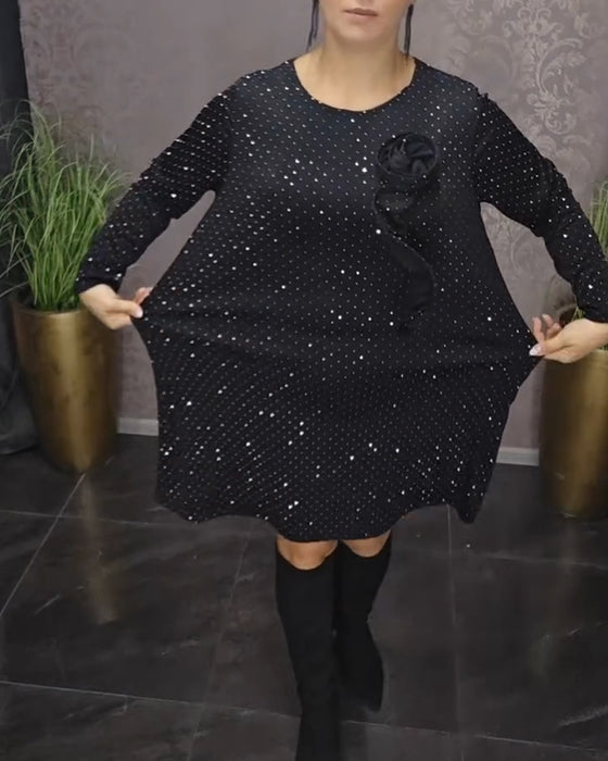 Runda halsringad diamant långärmad elegant klänning