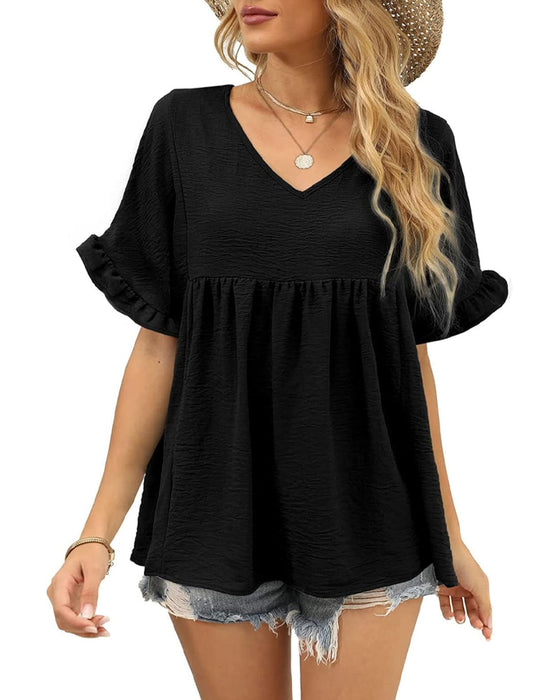 Blus Casual Rynkad Loose Fit