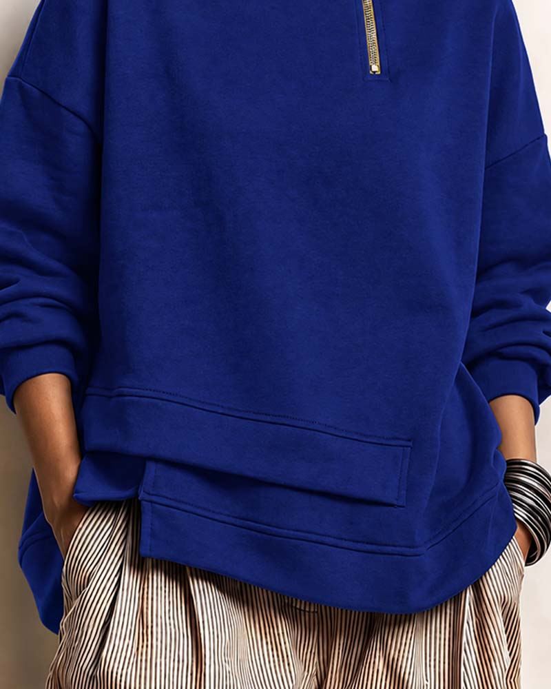 Sweatshirt Polokrage Dragkedja Oregelbunden