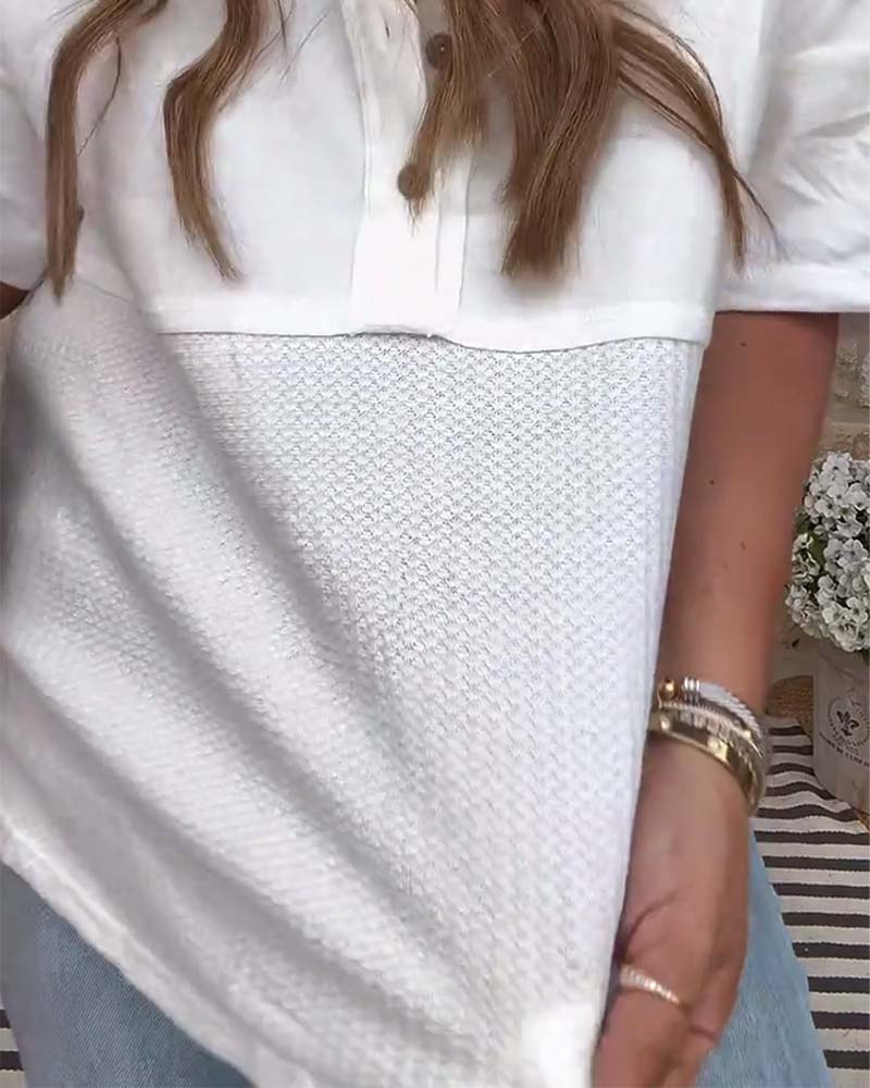 Topp Knäppning Framtill Kort Ärm Sammanfogad