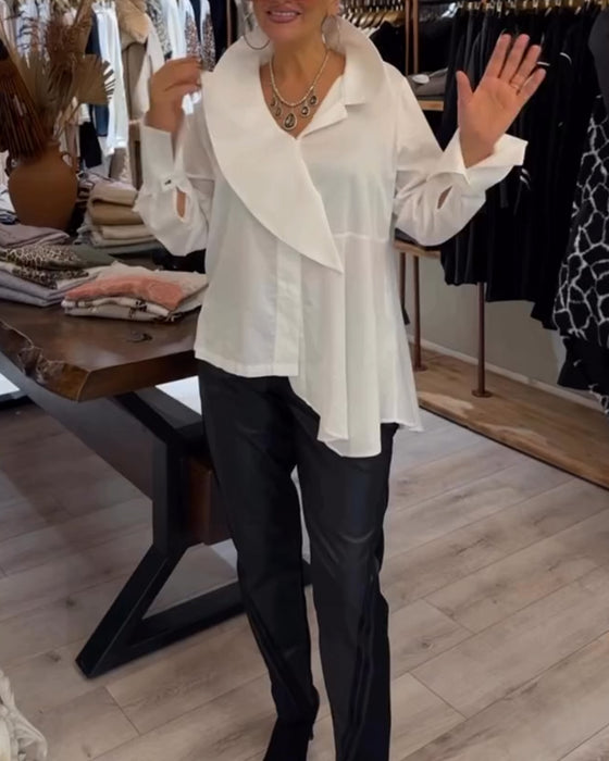 Skjorta Oregelbunden Krage Enfärgad