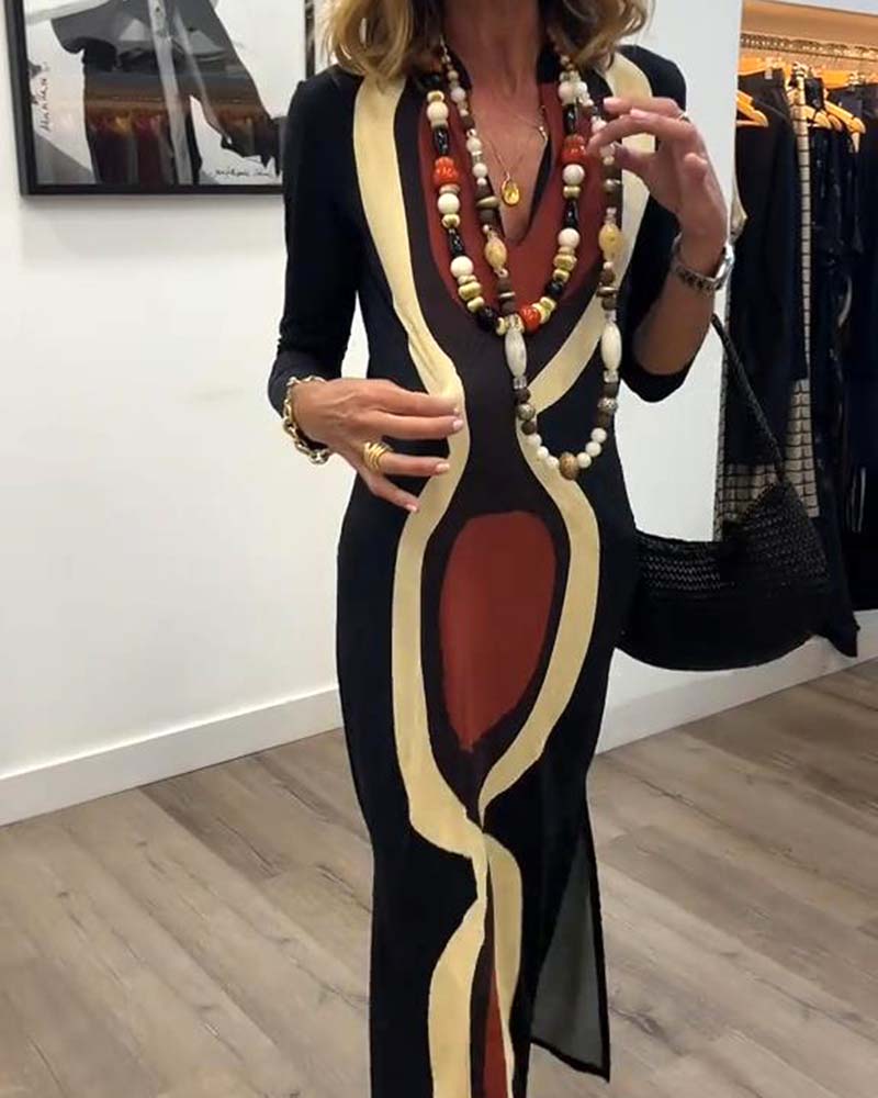 Klänning V-Ringning Tryckt Gatustil