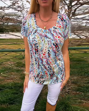 T-Shirt U-Ringad Kortärmad Mönstrad