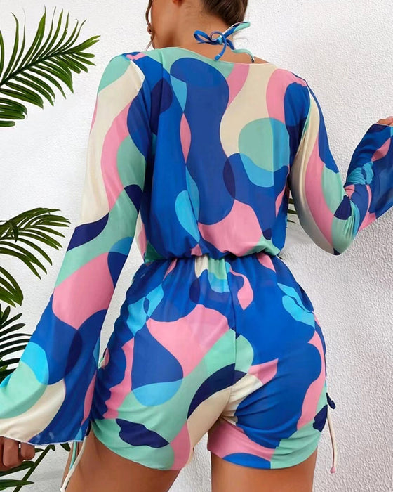 Baddräkt Överdrag Tryckt Bikini Tredelad