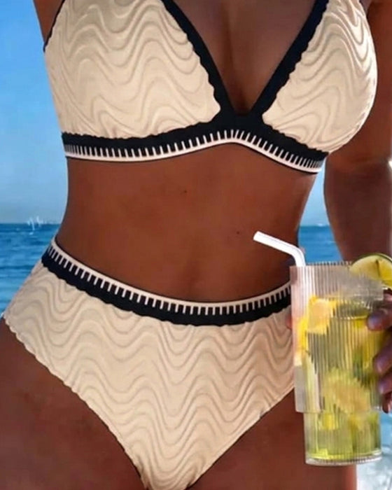 Bikini Färgblock Dubbelrem Texturerad