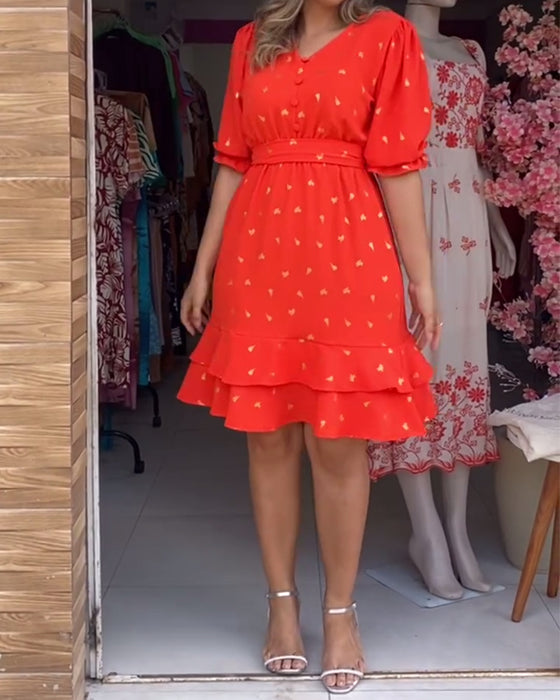 Klänning avslappnad kortärmad v-ringad tryckt