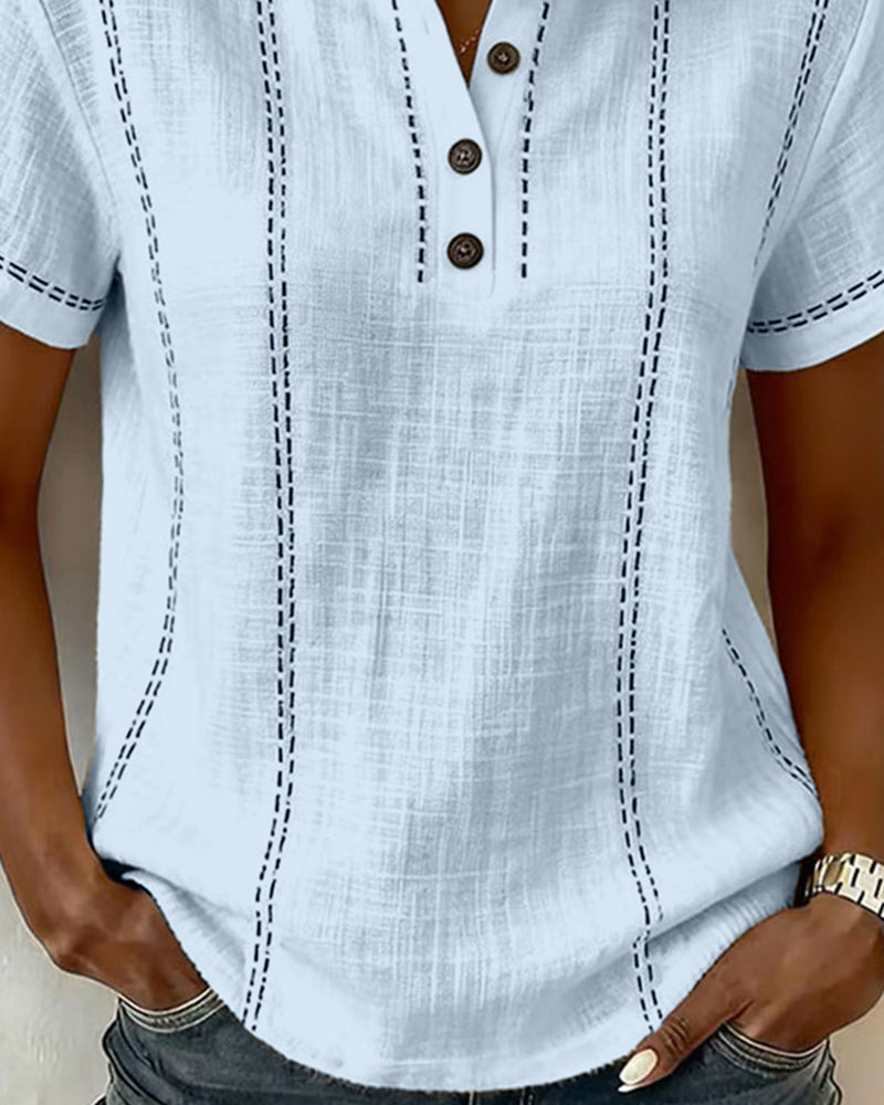 T-Shirt Mode Avslappnad Knapp V-Hals