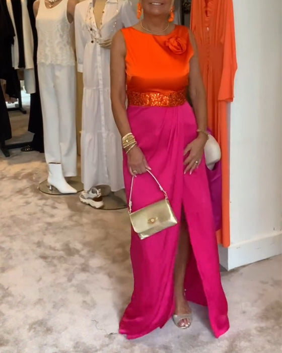 Ärmlös ledig klänning med slits