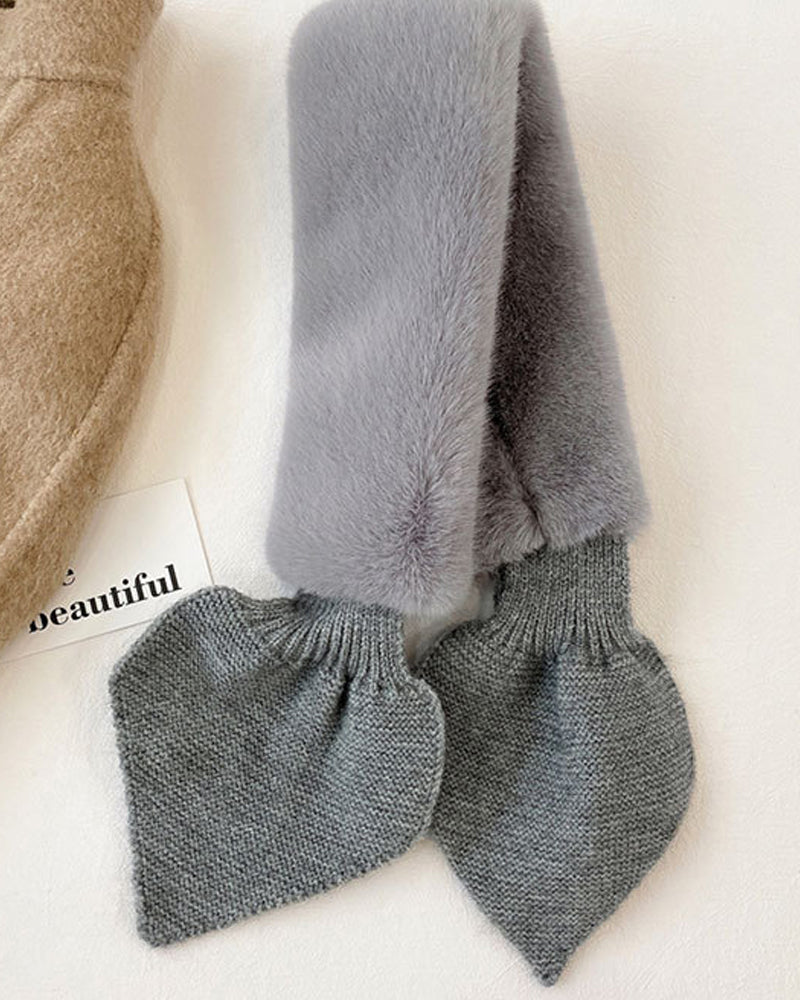 Modern Stickad Päls Halsduk Med Patchwork