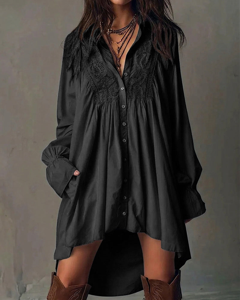 Spetsinskjuten Klänning Med Lanternärmar