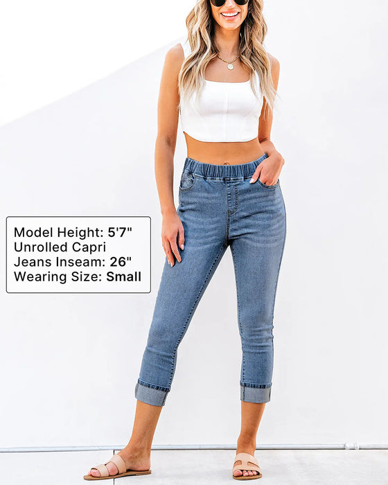Jeans Elastisk Midja Capri