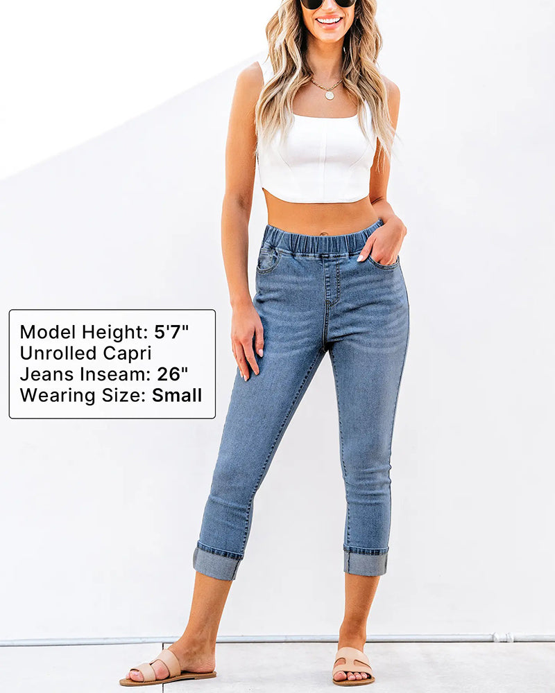 Jeans Elastisk Midja Capri
