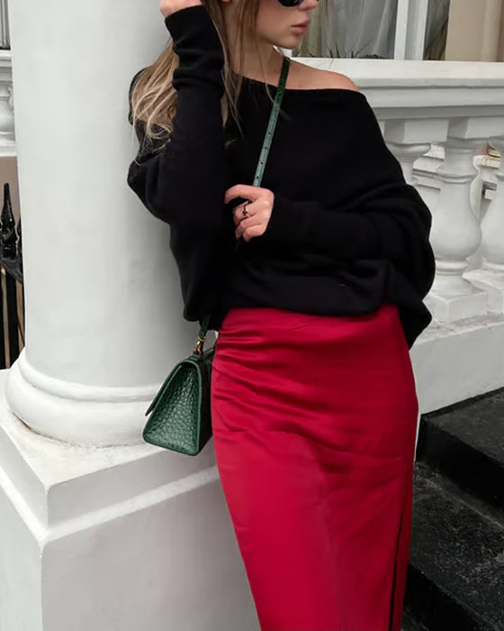 Innovativ Asymmetrisk Drapad Stickad Klädesplagg