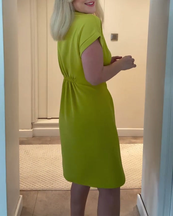 Klänning Krage Enfärgat Veckad Midja