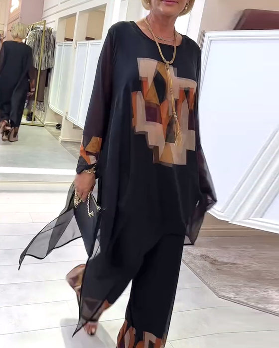 Kostym Elegant Långärmad Tryckt Vida Ben