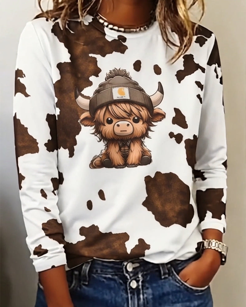 Topp Animalprint Rund Halsringning Långärmad