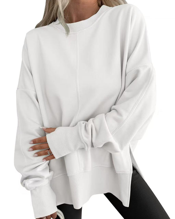 Sweatshirt Sida Slits Rund Hals Löst