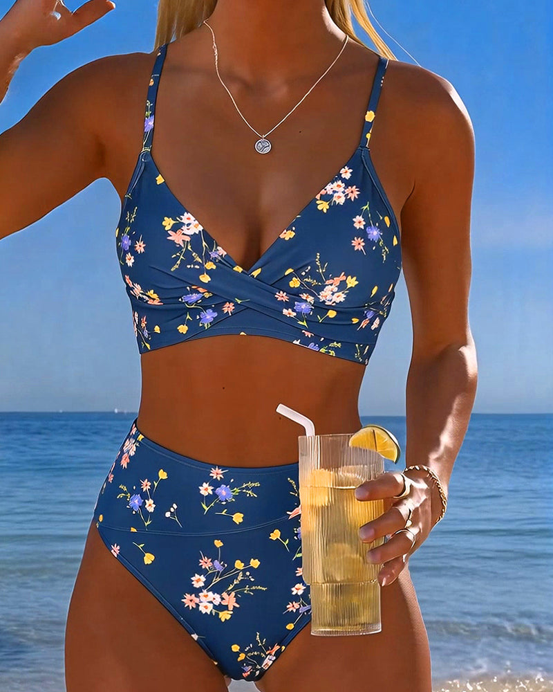 Bikini Sexig Korsvist Blommönster