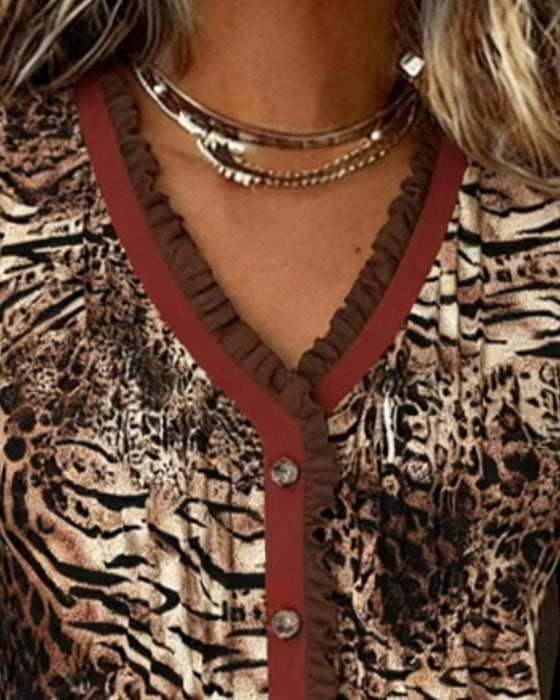 Skjorta Med Volanger Och Leopardtryck